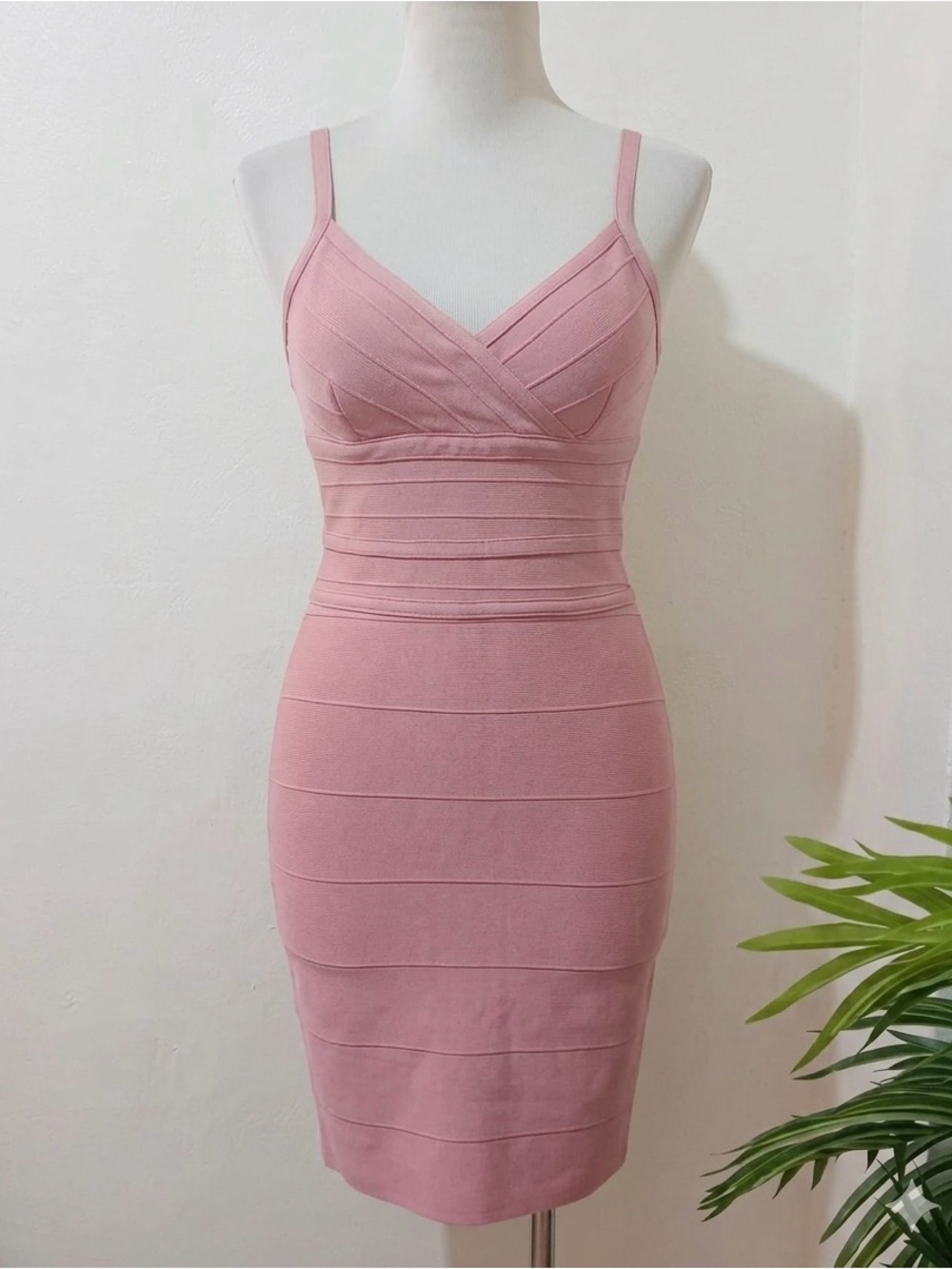 Windsor Pink Bandage V-Neck Mini Dress